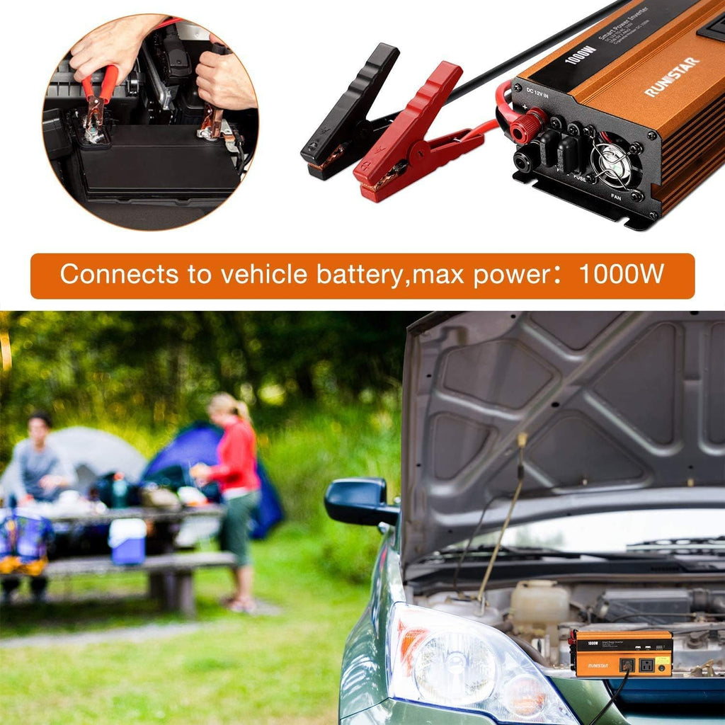 1000W Power Inverter DC 12V to 110V AC Car Inverter with Dual AC Outlets 2.4A USB and Dual 12V Car Cigarette Lighter Modified Wave Inverter Pack of 2 G140663