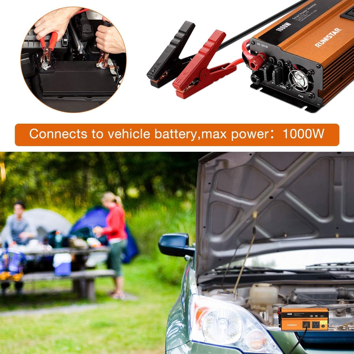 1000W Power Inverter DC 12V to 110V AC Car Inverter with Dual AC Outlets 2.4A USB and Dual 12V Car Cigarette Lighter Modified Wave Inverter Pack of 2 G140663