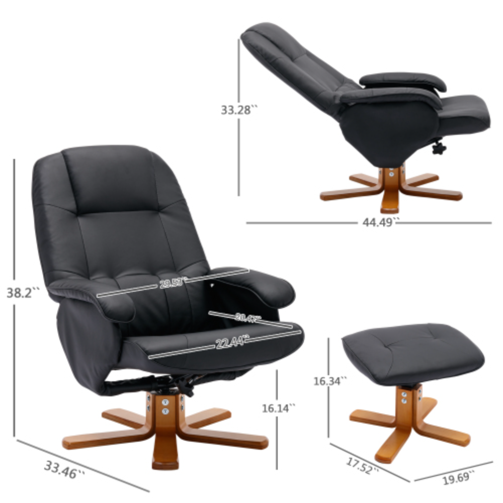 Faux Leather Beige Swivel Recliner Chair with Ottoman and Wood Base I287946