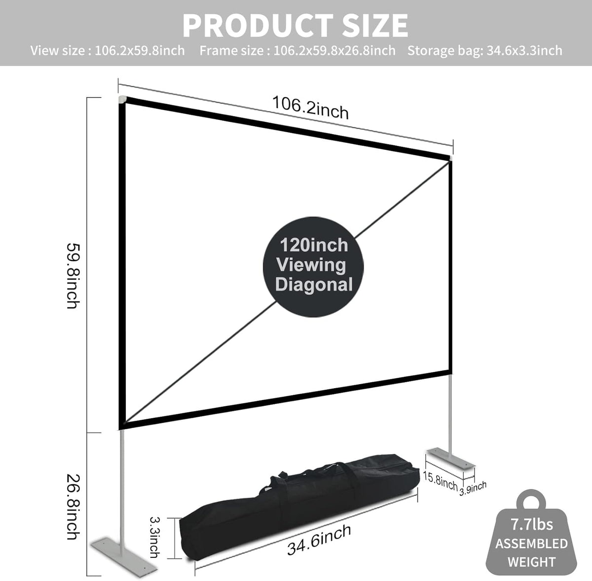 120 inch Portable Projection Screen with Stand and Carry Bag X8364