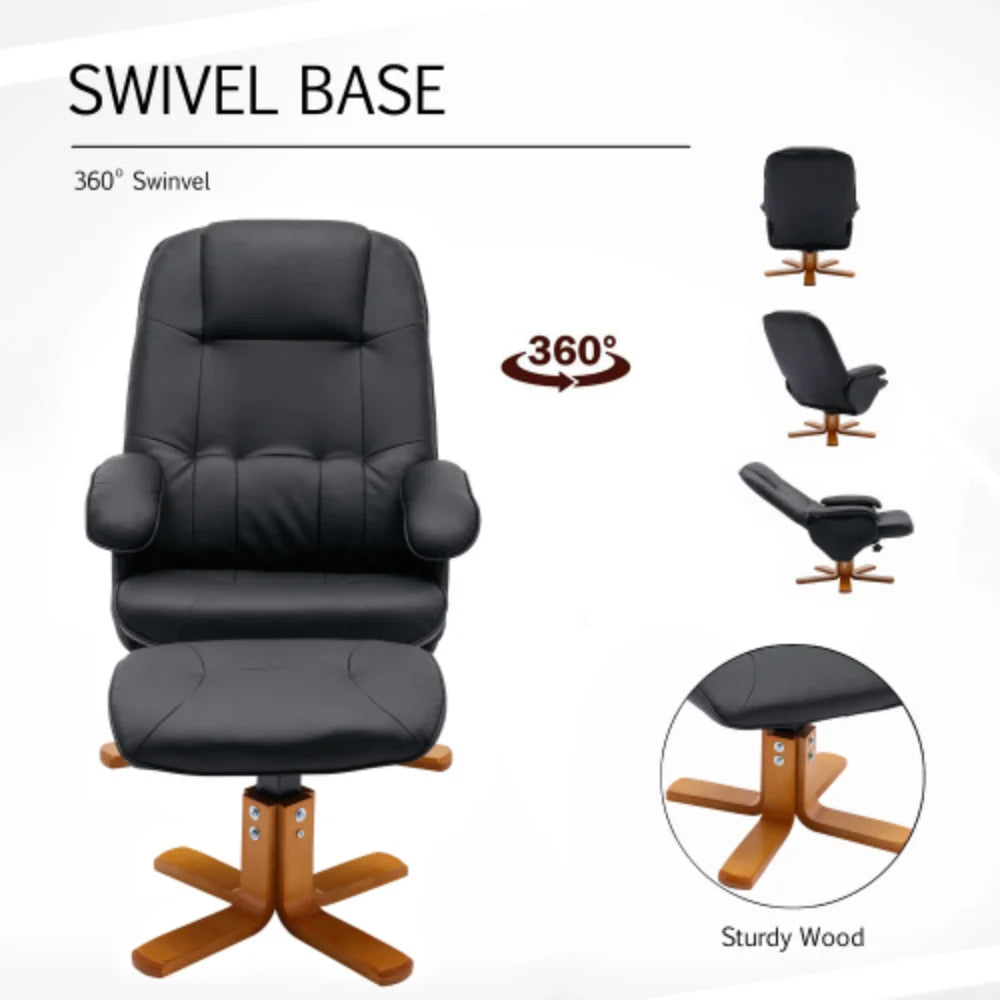 Faux Leather Beige Swivel Recliner Chair with Ottoman and Wood Base I287946