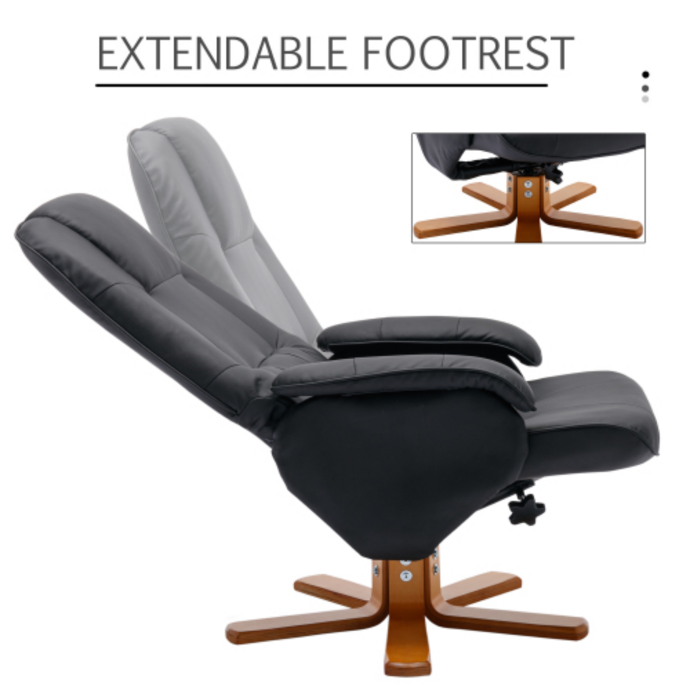 Faux Leather Beige Swivel Recliner Chair with Ottoman and Wood Base I287946
