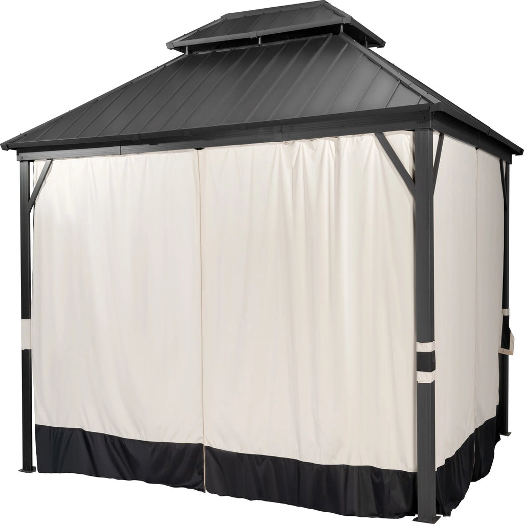 14x12ft Double Galvanized Steel Hard Top Outdoor Gazebo with Netting and Curtains P4646