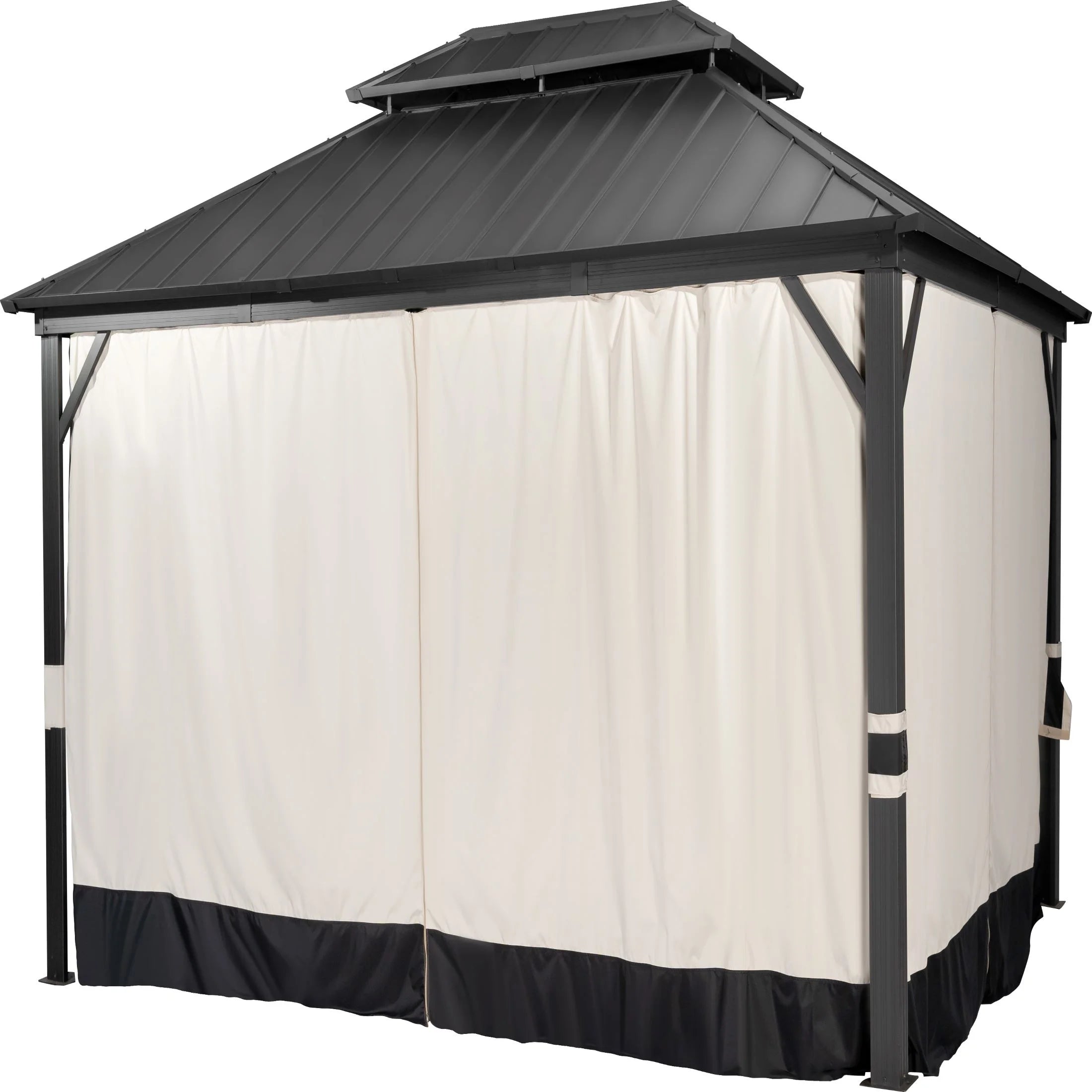 14x12ft Double Galvanized Steel Hard Top Outdoor Gazebo with Netting and Curtains P4646