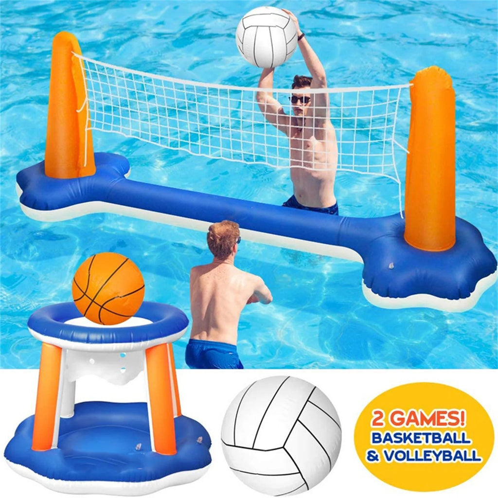 Inflatable Pool Float Set with Volleyball Net and Basketball Hoops I57051