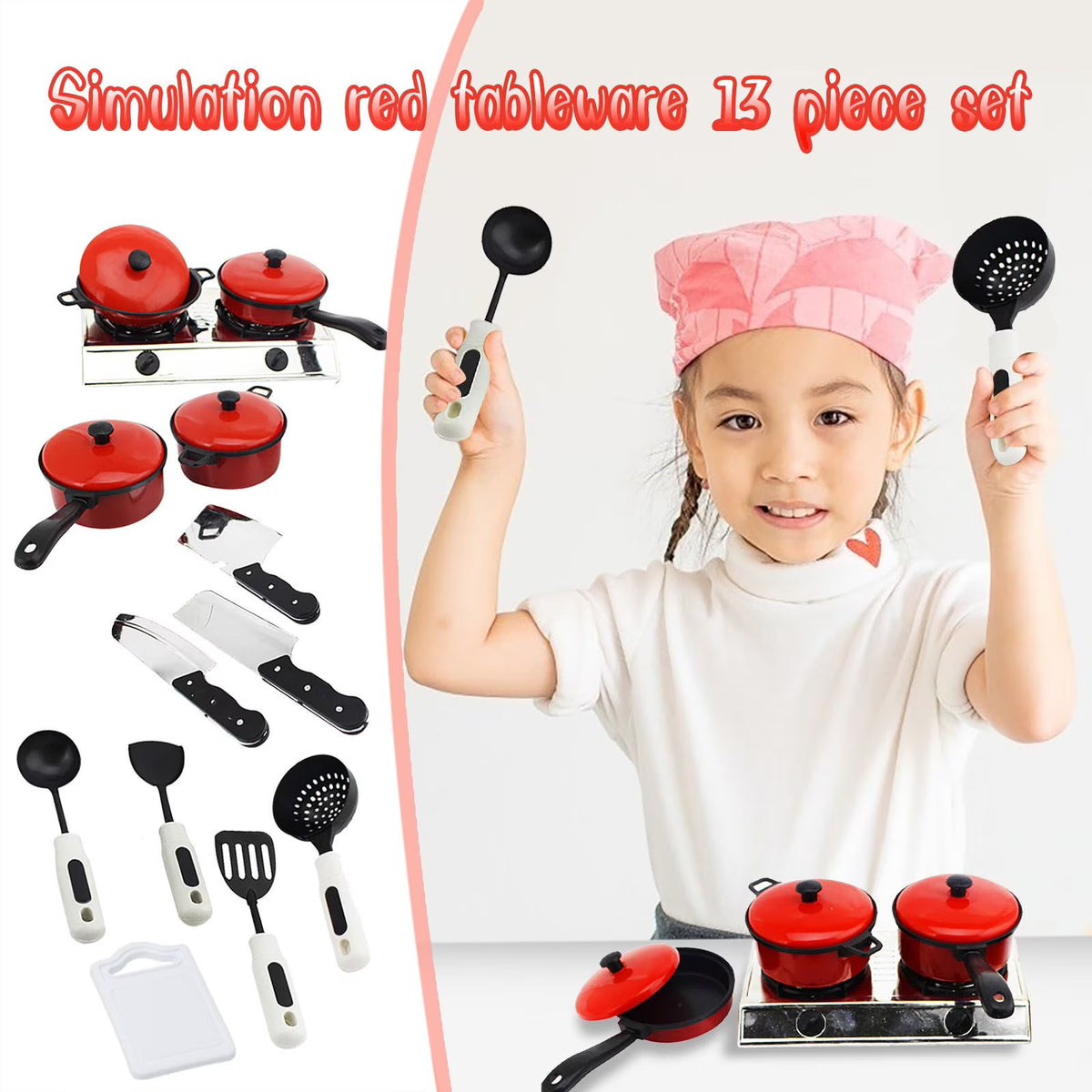 13Pcs Pretend Play Kitchen Toy with Cookware M528
