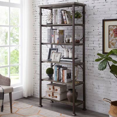 Grey Oak 6-Tier Metal Bookshelf X3388