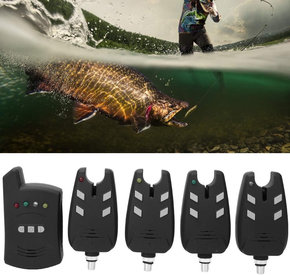 4 pcs Fishing Bite Alarm & 1 pcs Receiver Indicator Sound & LED Light Alert J781100