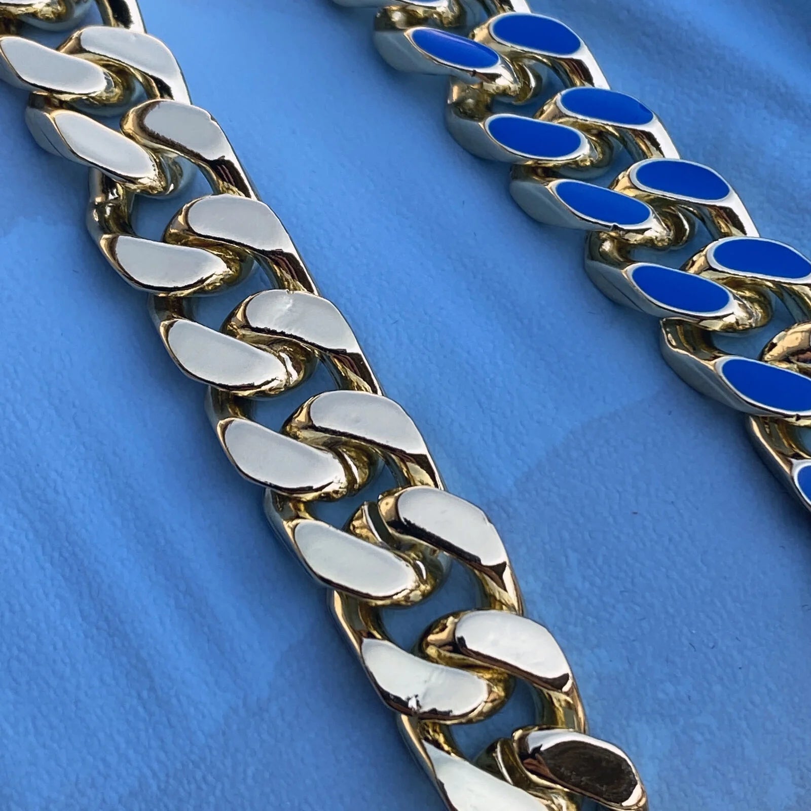 14K Gold Plated Miami Cuban Necklace Blue Enamel Chain 20" x 10.5 MM T1966