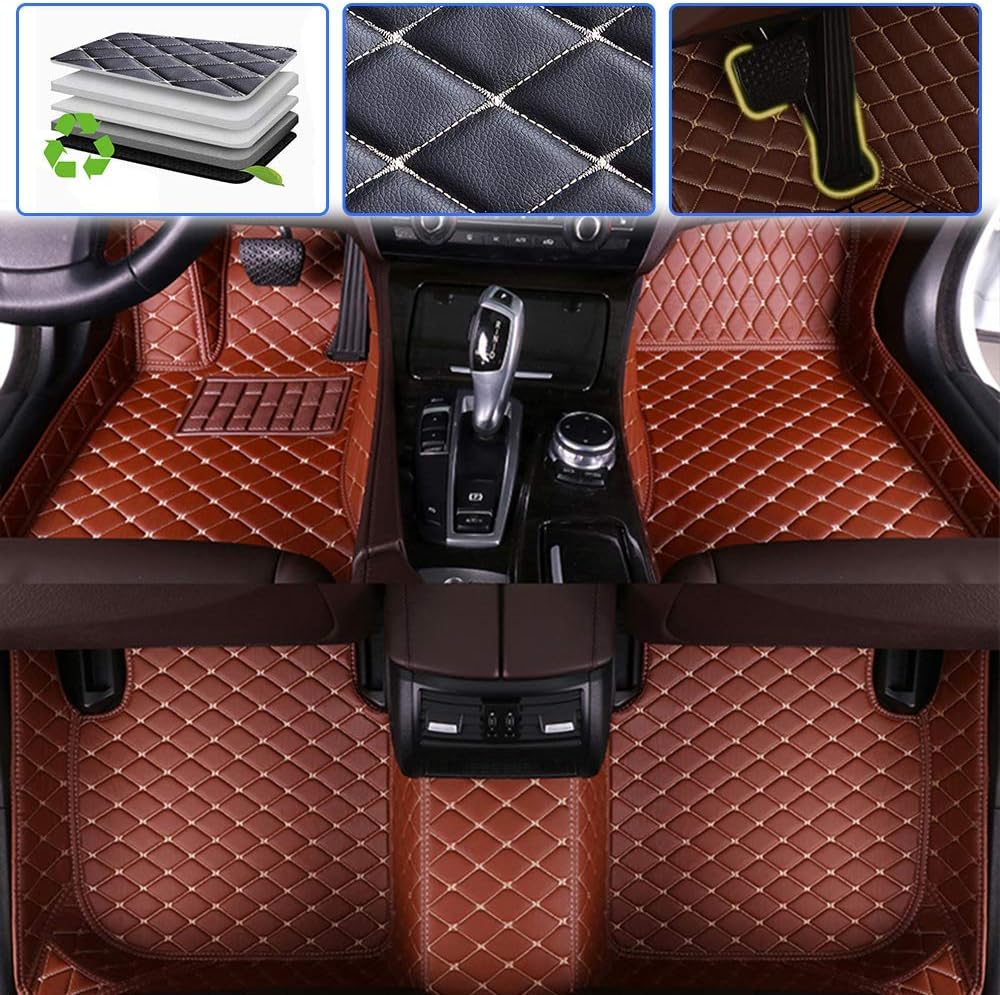Beige Leather Car Floor Mats Front & Rear Set J834