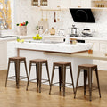 26" Metal Bar Stools Set of 4 Backless Stackable with Wooden Seat T34519