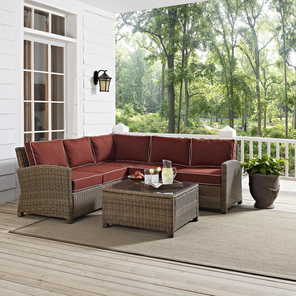 4Pc Outdoor Wicker Sectional Set Sangria Weathered Brown W840