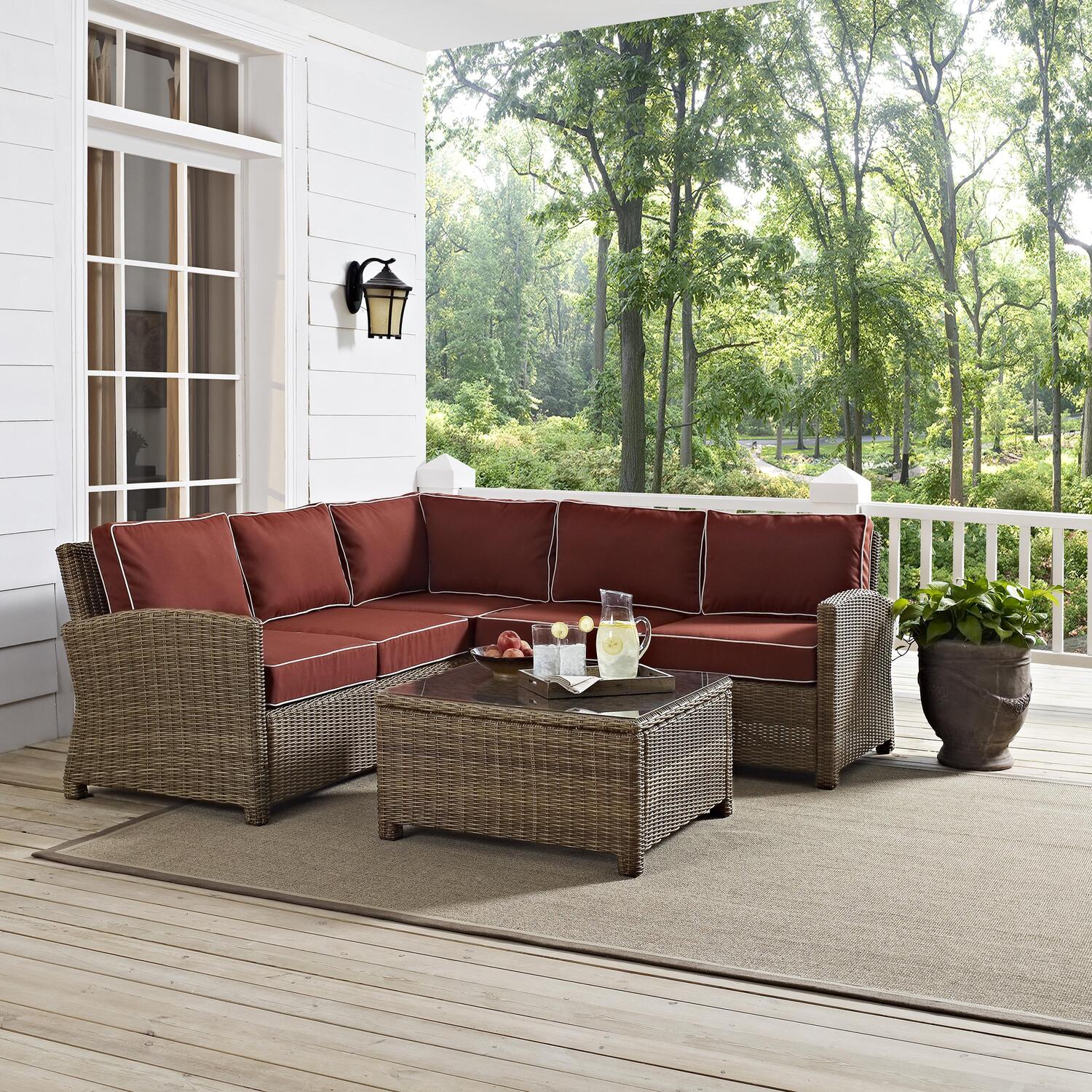 4Pc Outdoor Wicker Sectional Set Sangria Weathered Brown W840