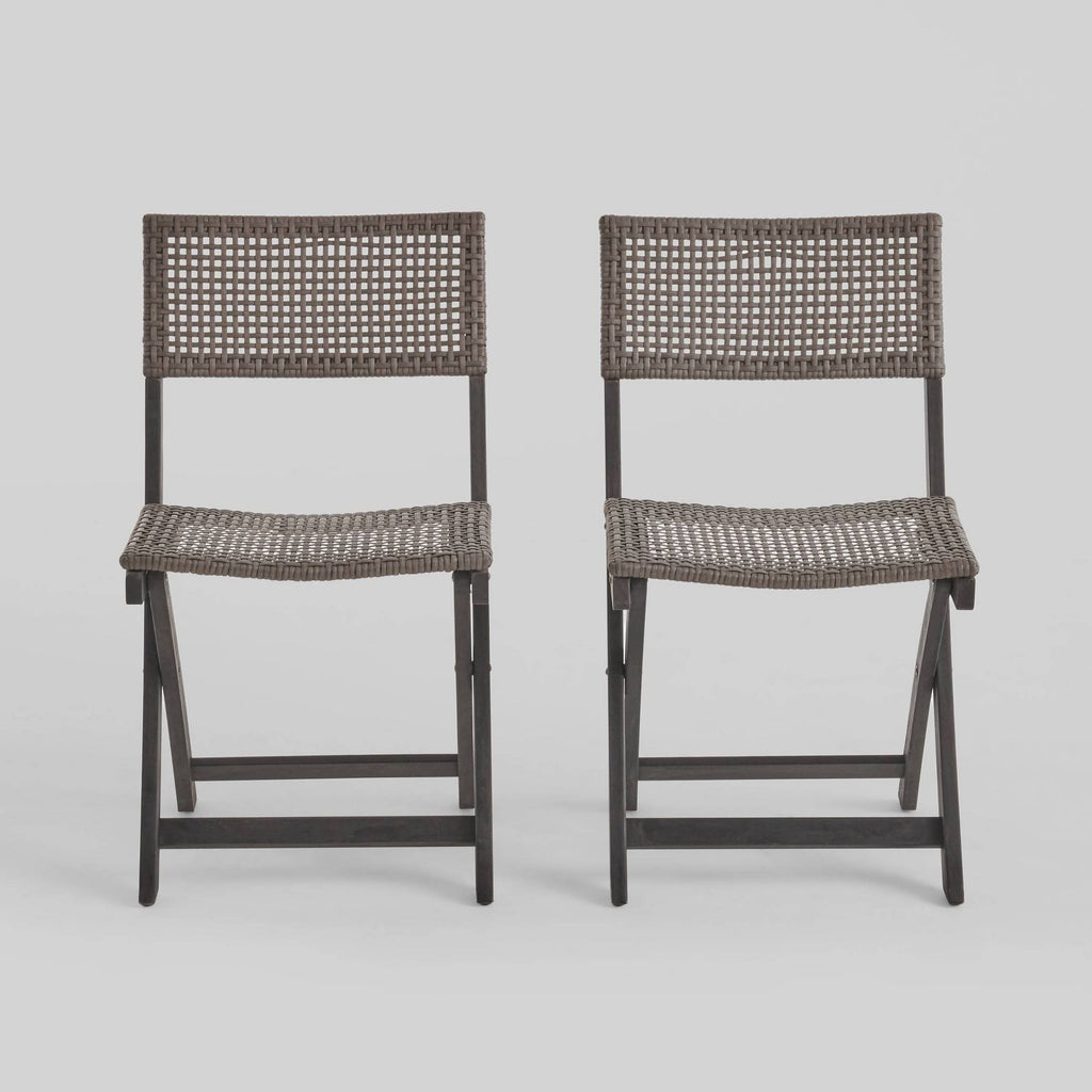 2pk Acacia Wood Foldable Patio Bistro Chairs Gray D594
