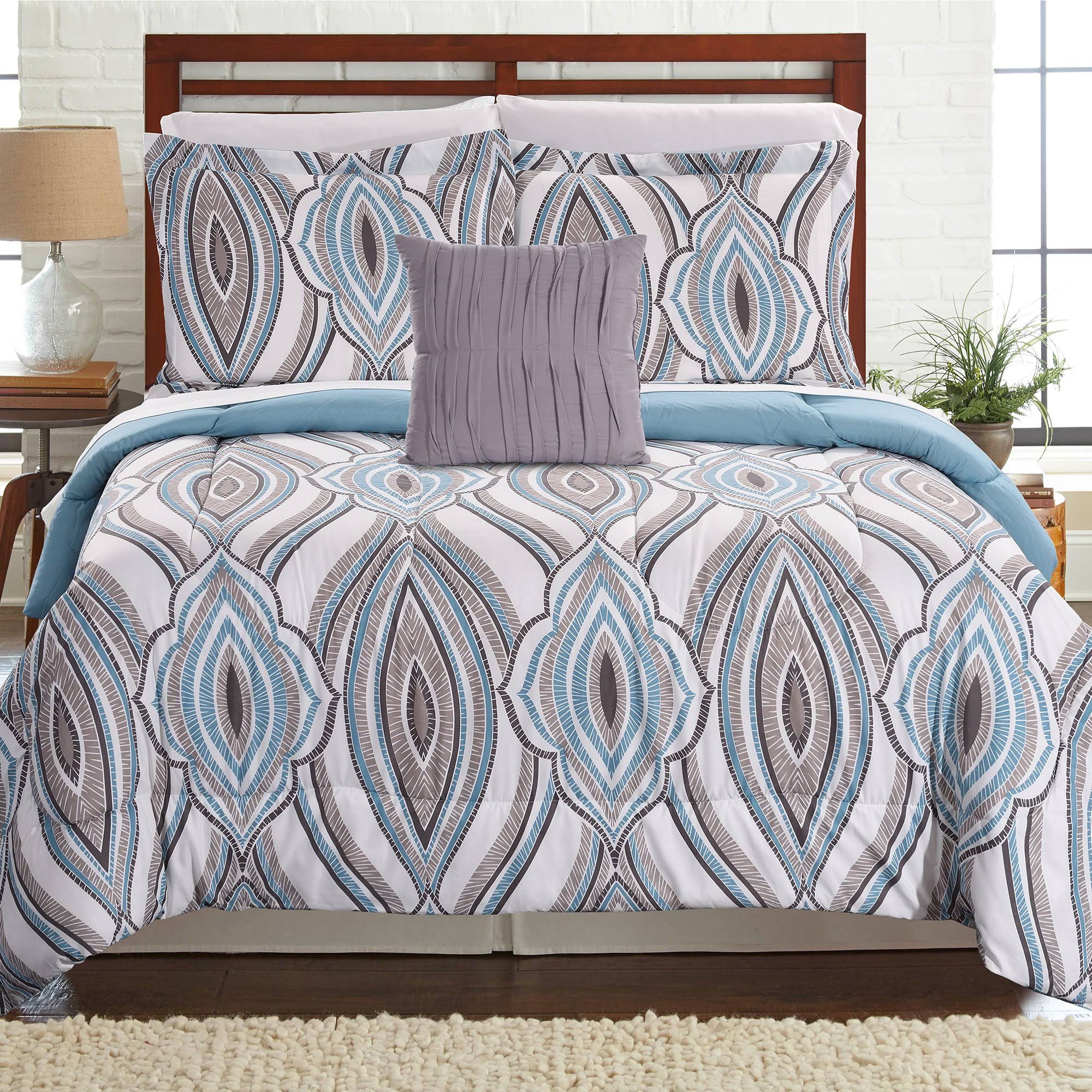 Blue & Gray King Size Bed Set - 8 Piece Z493
