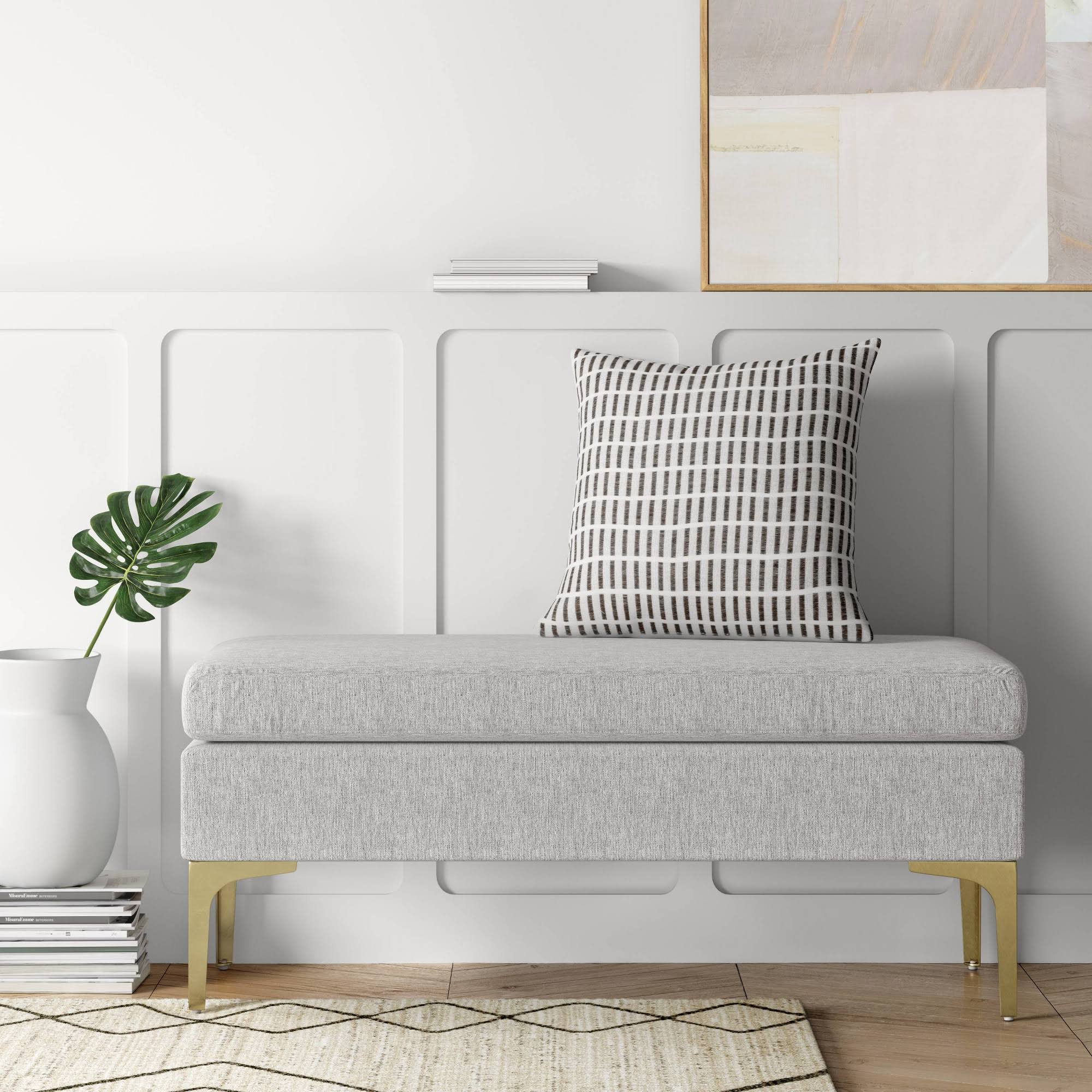 Beige Brass Leg Bench H30527
