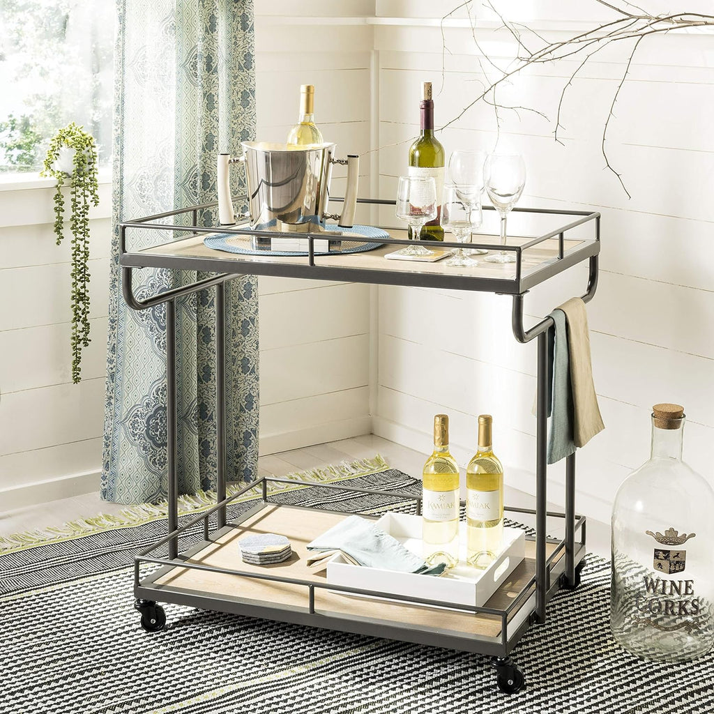 Rustic Oak White Bar Cart R88455