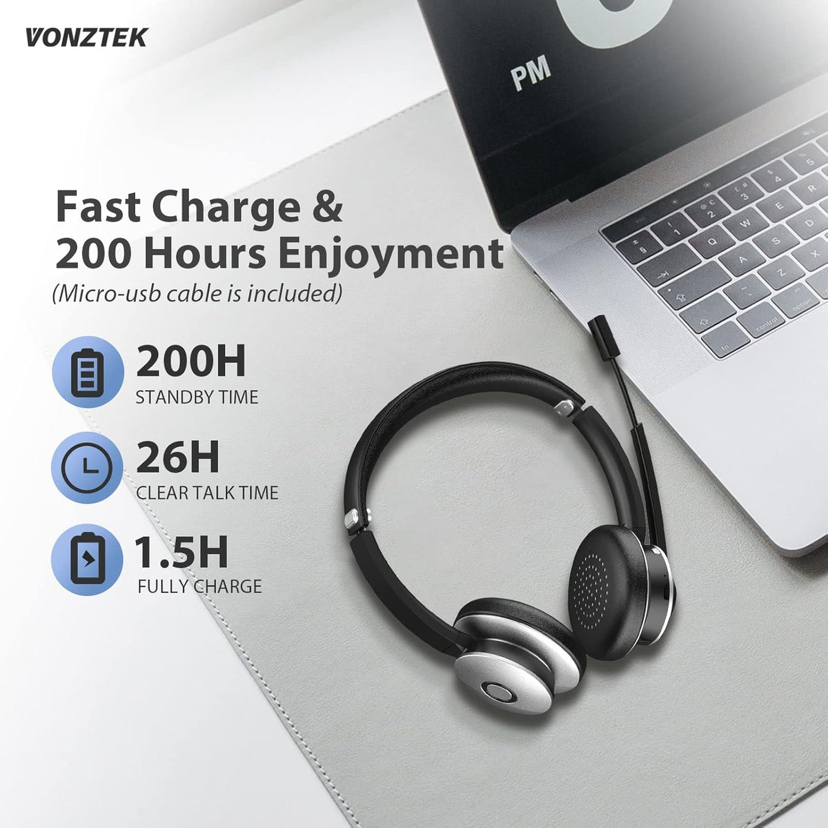 Wireless On Ear Bluetooth Headset with Microphone, USB Audio Dongle, Pack of 2 E559
