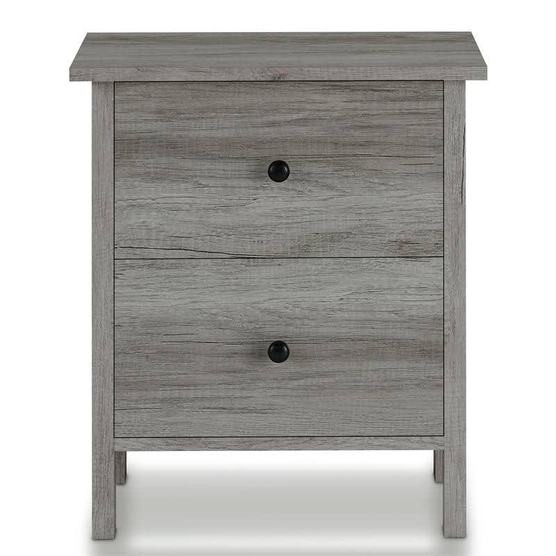 Vintage Gray Oak 2-Drawer Wood Nightstand U400955