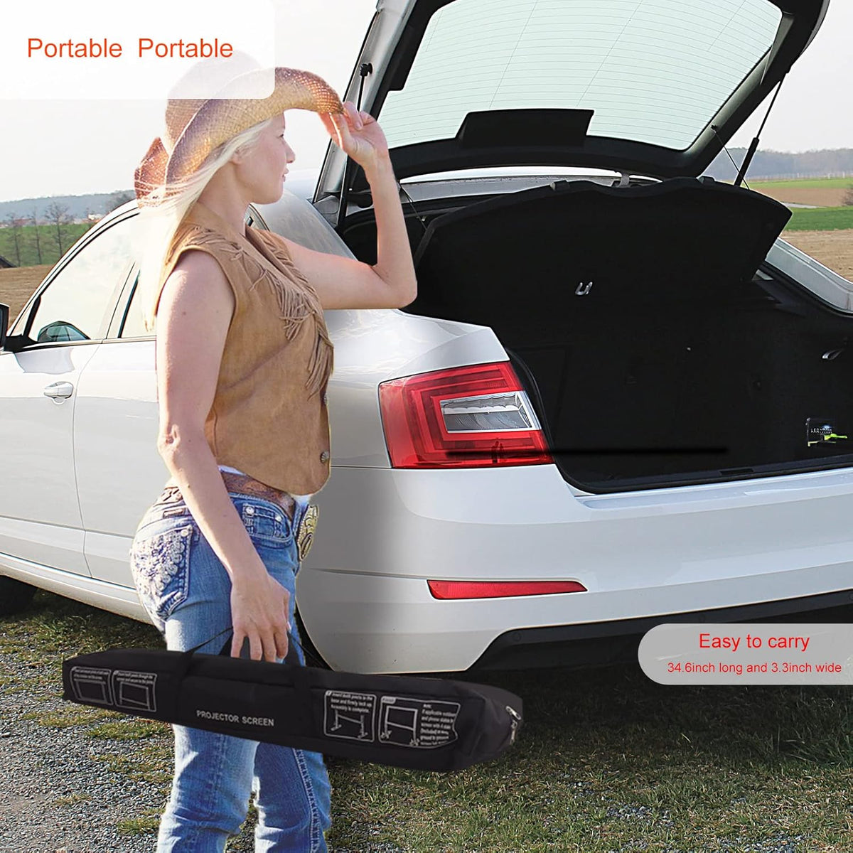 120 inch Portable Projection Screen with Stand and Carry Bag X8364