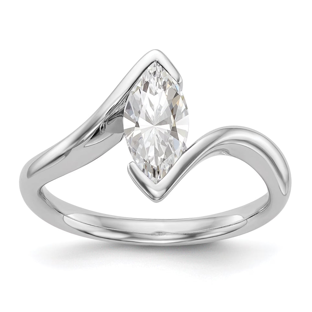 0.25ct CZ Solid 14k White Gold Marquise Bezel Solitaire Engagement Ring O365