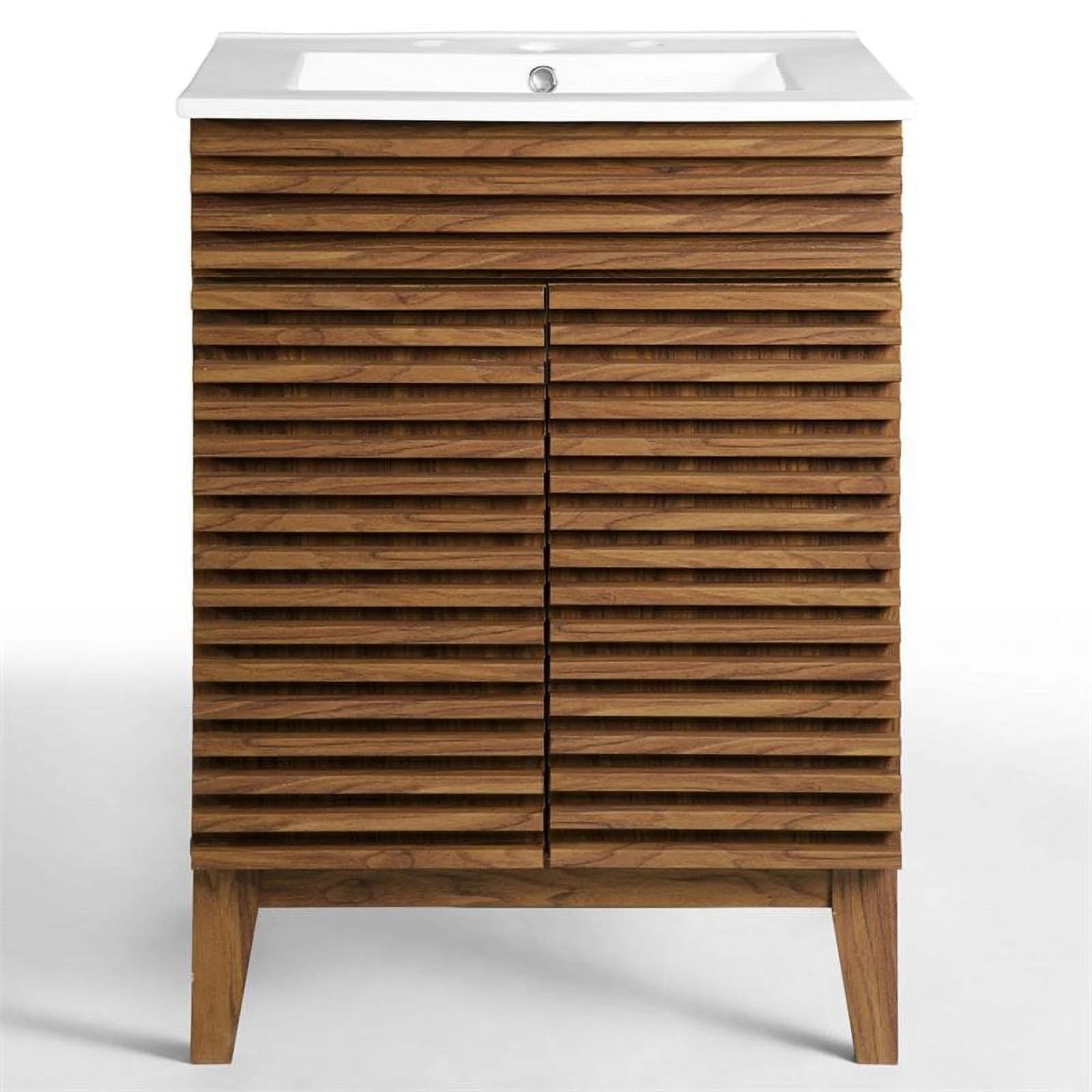 Walnut/White Wood Bathroom Vanity with Storage Shelf N15833