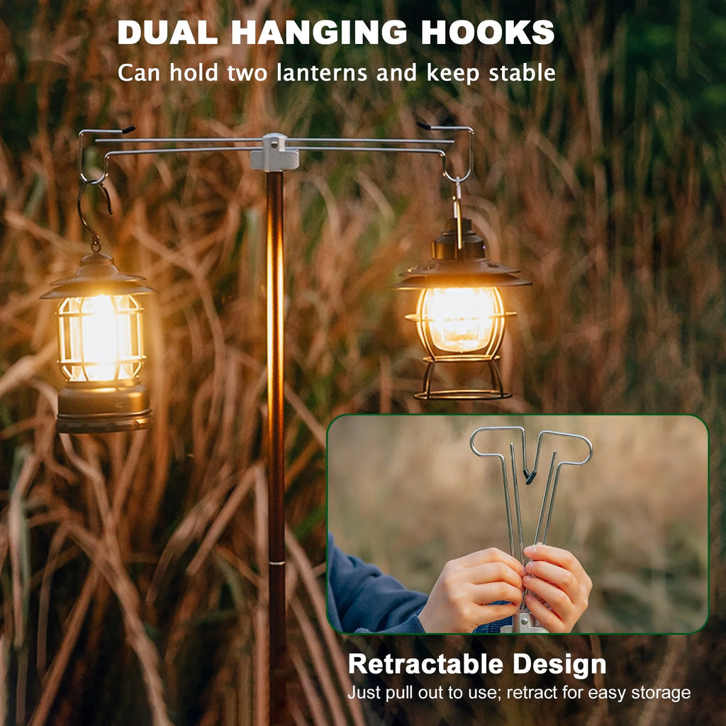 Portable Camping Folding Lamp Pole Lightweight Collapsible Aluminum Lantern Stand Light Hanger Holder Stick M364