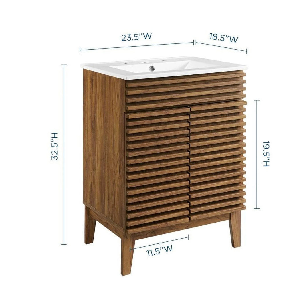 Walnut/White Wood Bathroom Vanity with Storage Shelf N15833
