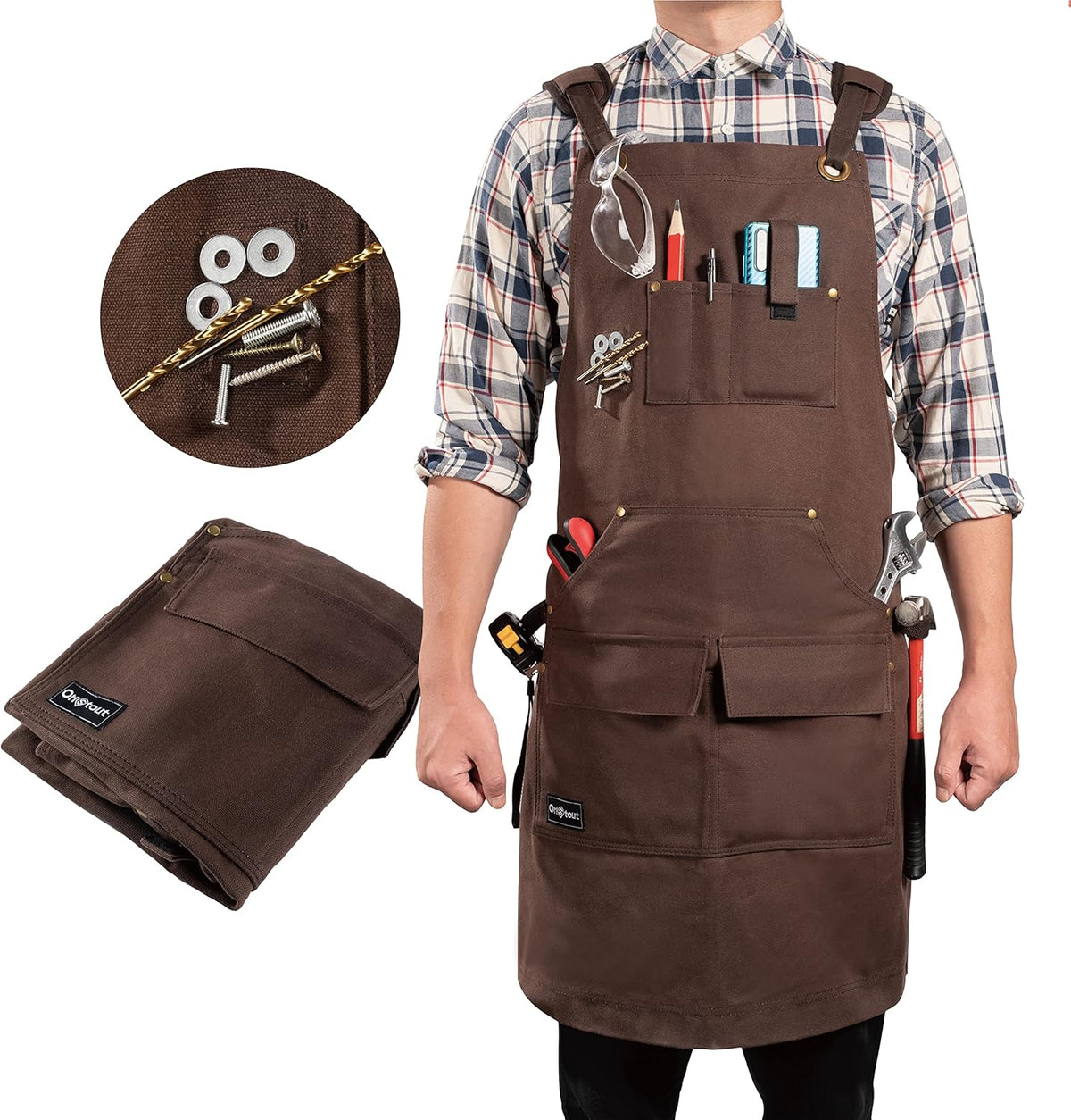 Black Waxed Canvas Carpenter Apron with Pockets, Pack of 2 W6530