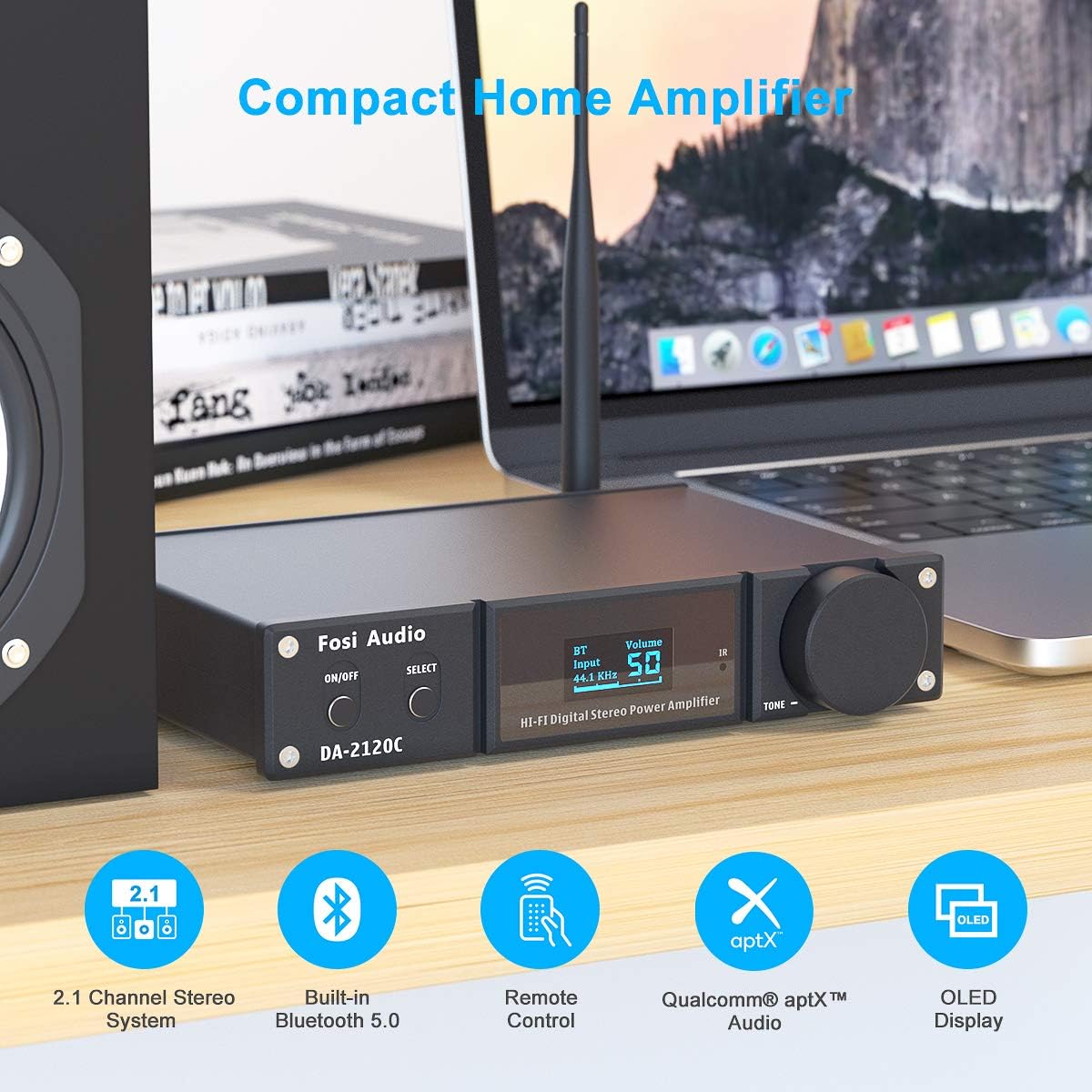 Bluetooth 5.0 Stereo Amplifier 240W 2.1 Channel Class D Compact Mini Power Amp D345398