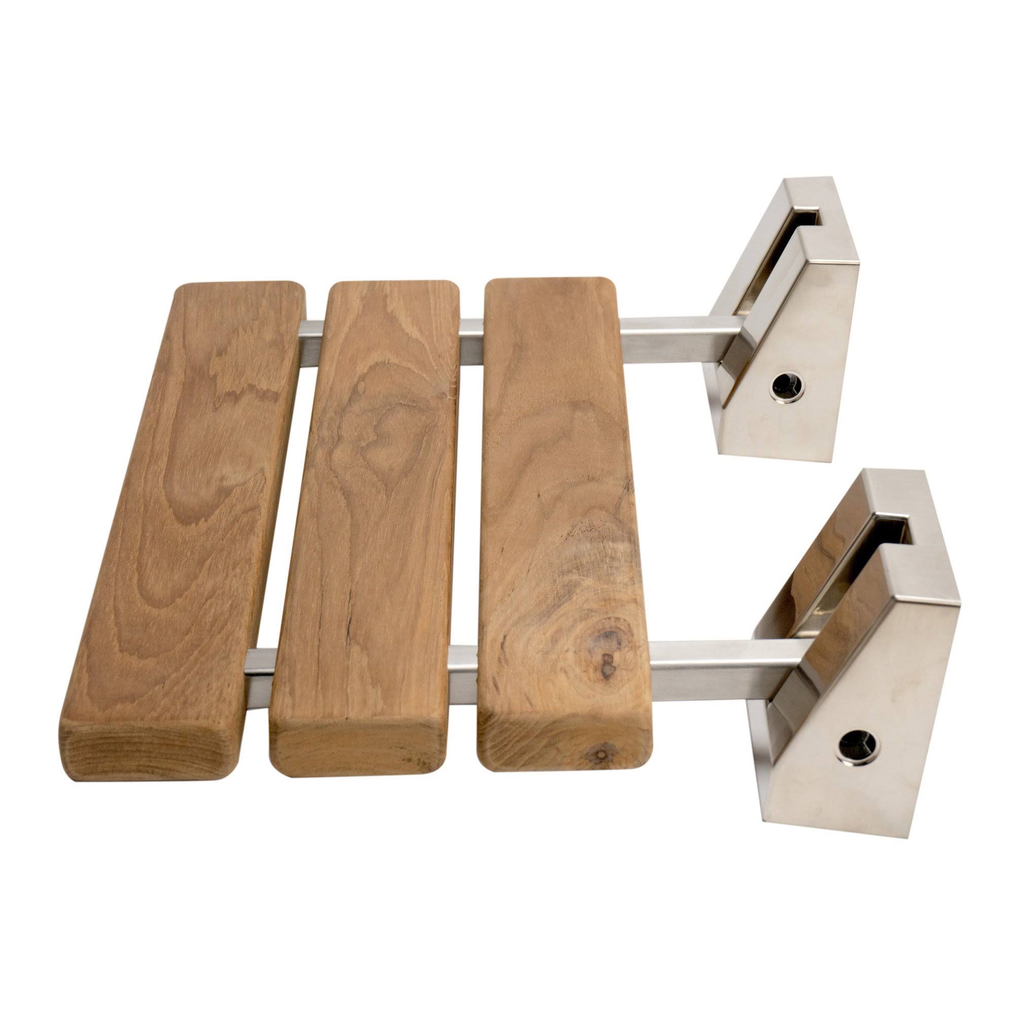 Brushed Nickel 16x22 Folding Teak Wood Shower Seat Bench K6046
