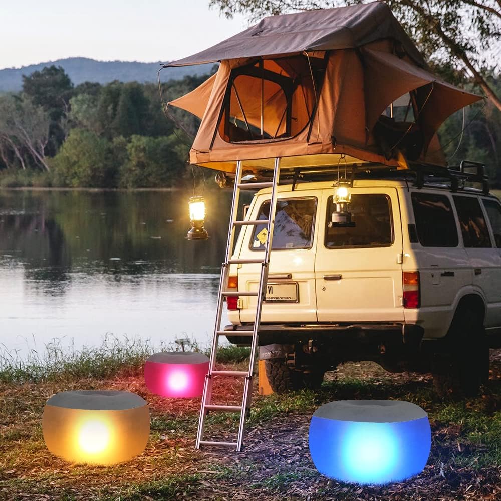 Inflatable Stool Ottoman with Remote Control LED Light and Foot Pump M682988