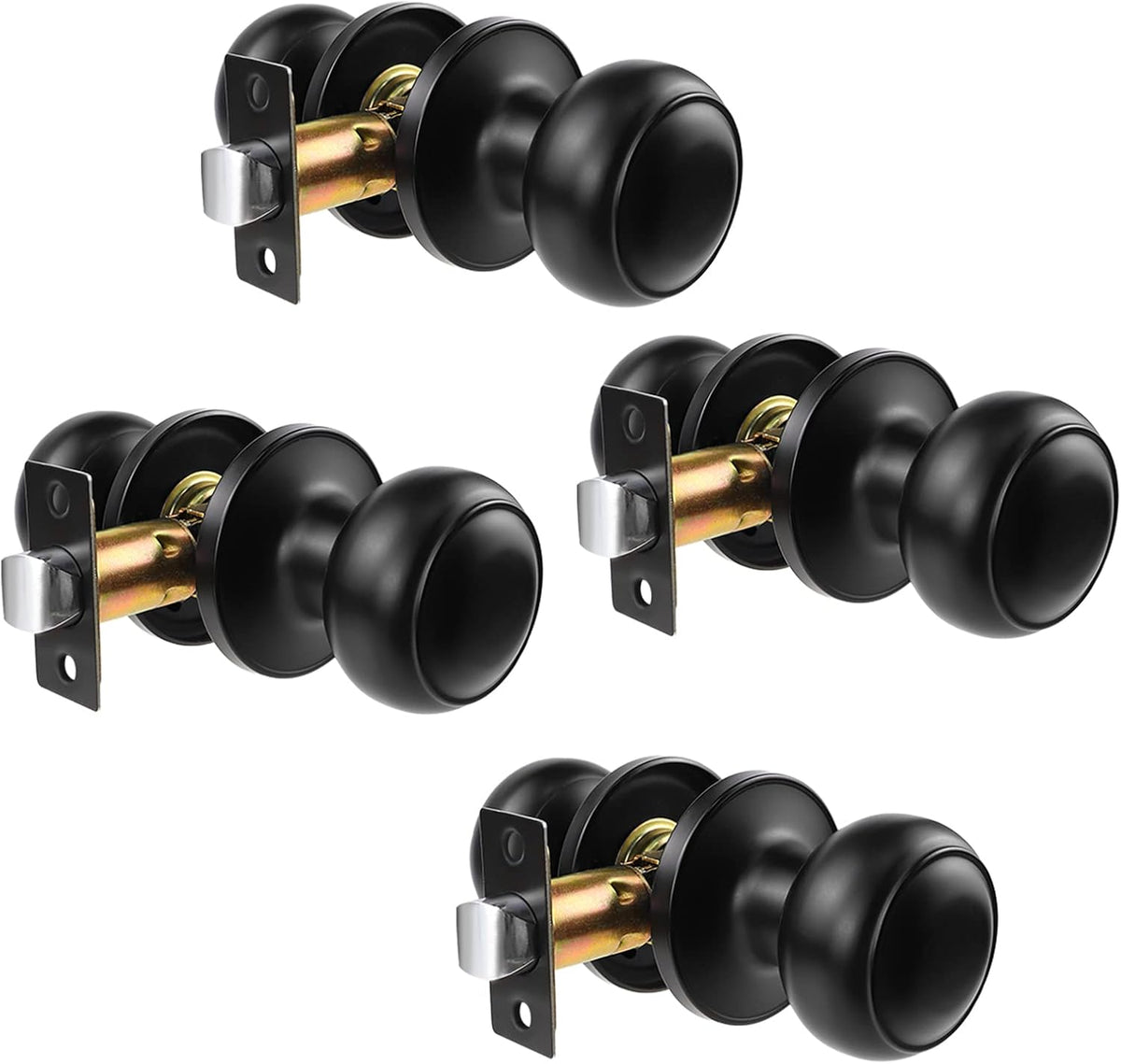 Black Passage Door Knobs Round Style 4 Pack J692136