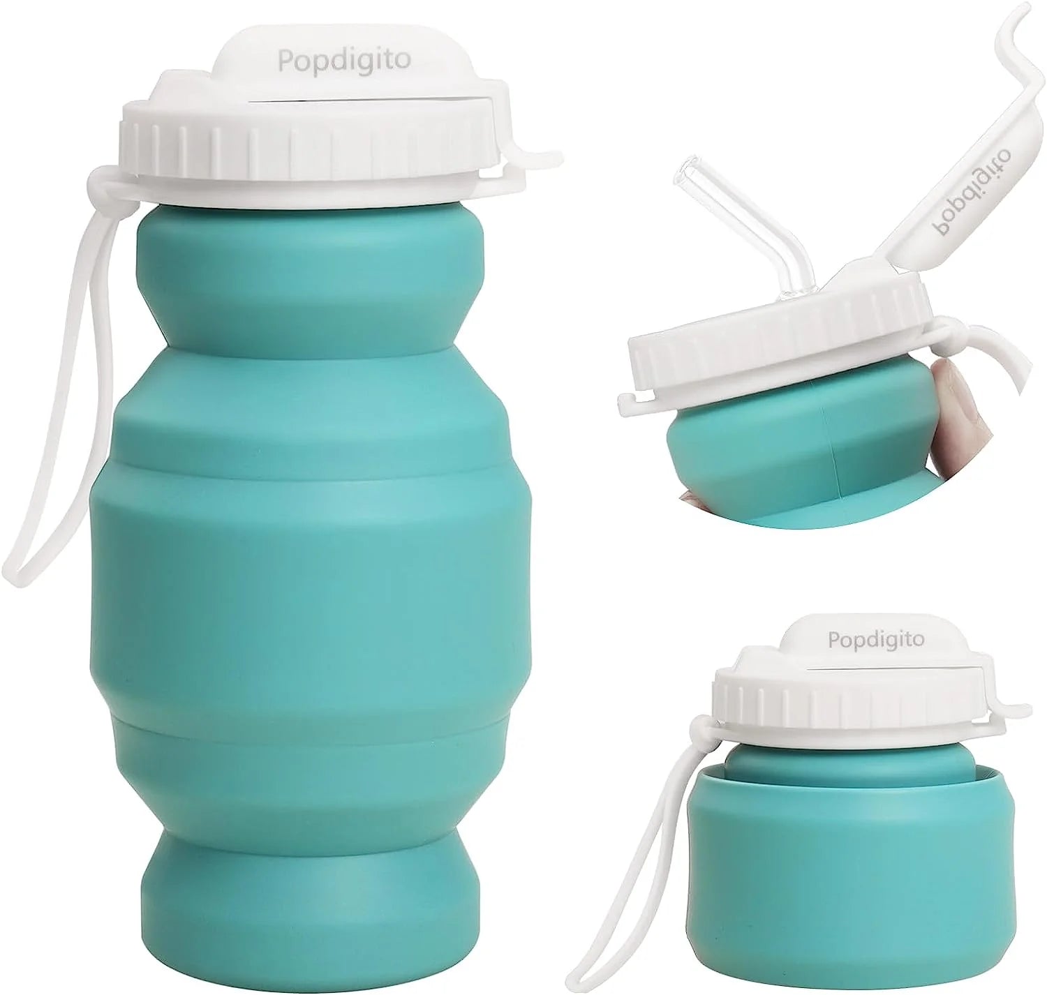 Collapsible Silicone Water Bottle 320ml with Straw T547