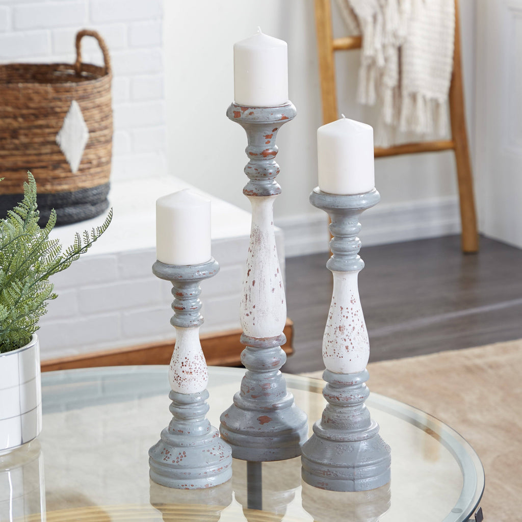 White and Grey Wood Candle Holders Q61241