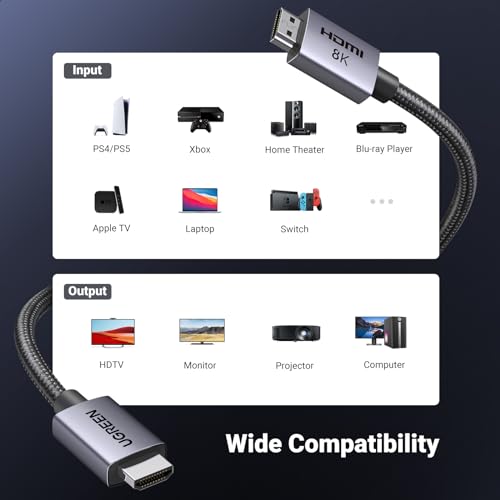 8K HDMI 2.1 Cable 48Gbps 16FT Certified Ultra High Speed HDMI Cord Aluminum T506