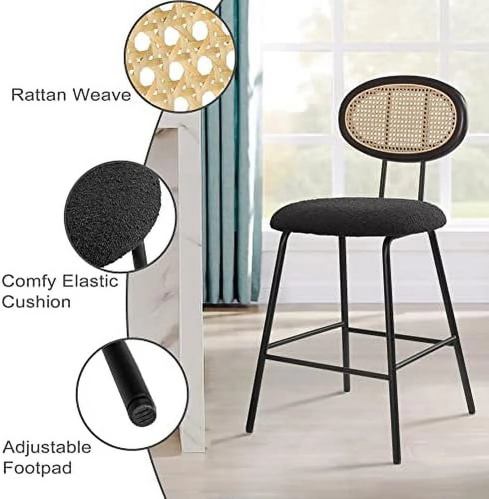 Black Faux Leather Upholstered Barstools Set of 2 with Metal Legs S581332