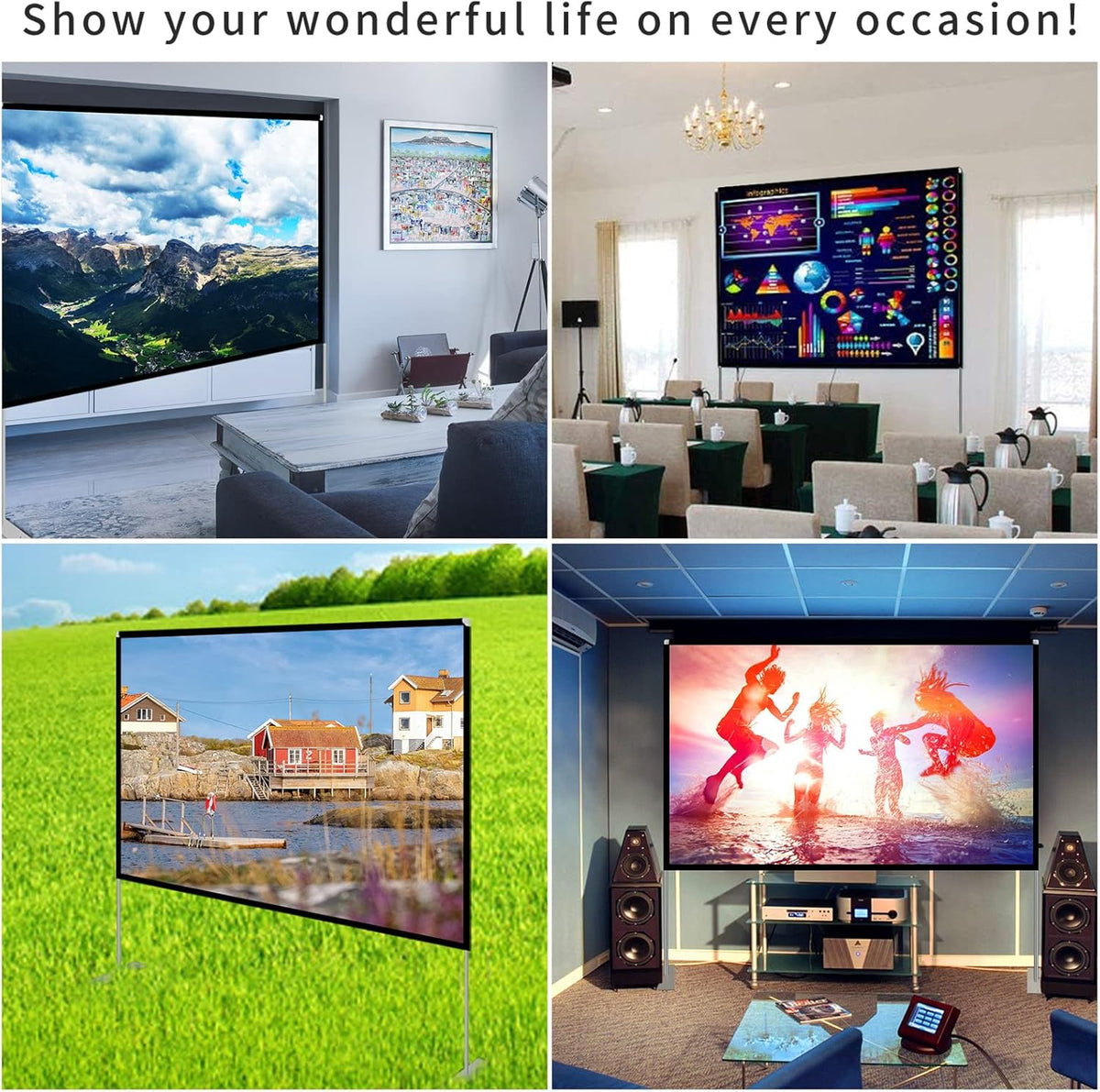 120 inch Portable Projection Screen with Stand and Carry Bag X8364