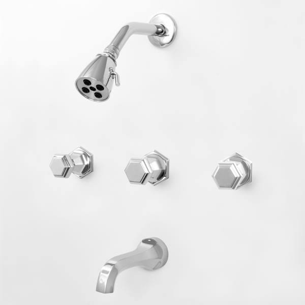 Three Valve Tub & Shower Set with Handles Satin Nickel N142