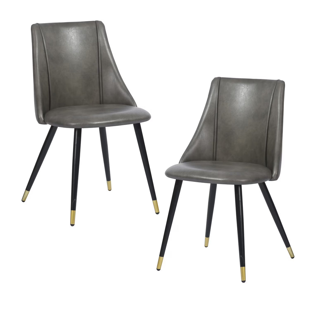 Grey Faux Leather Upholstered Dining Chairs Set of 2 with Metal Legs P532