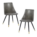 Grey Faux Leather Upholstered Dining Chairs Set of 2 with Metal Legs P532