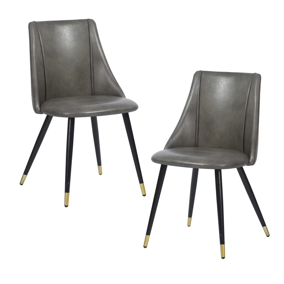 Grey Faux Leather Upholstered Dining Chairs Set of 2 with Metal Legs P532