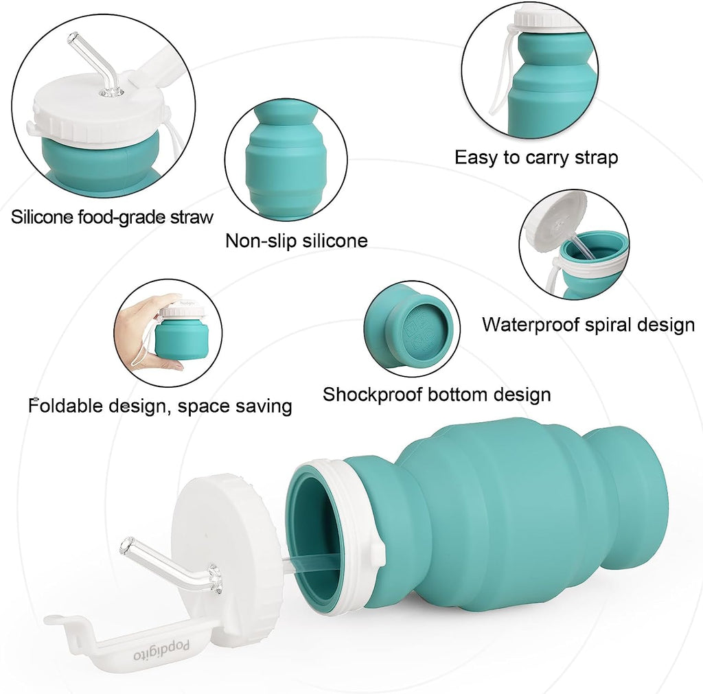 Collapsible Silicone Water Bottle 320ml with Straw T547