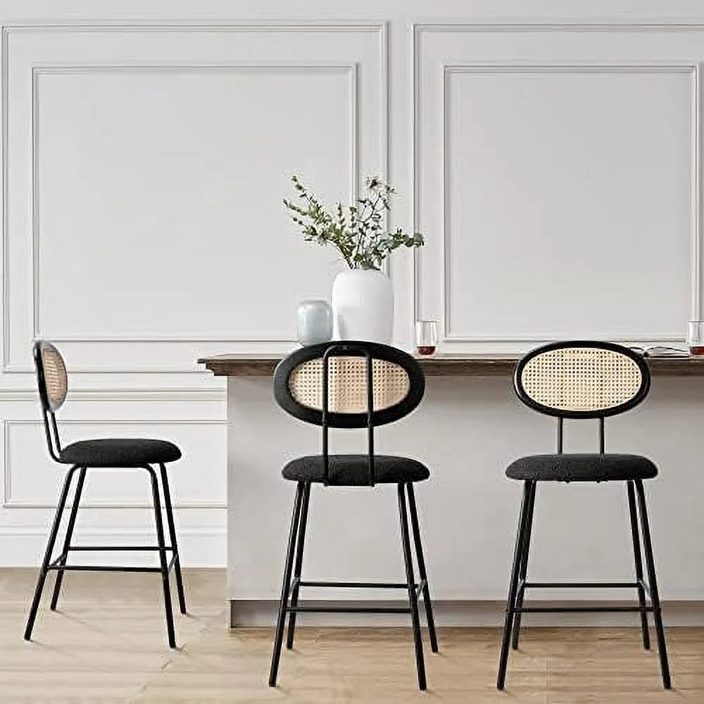 Black Faux Leather Upholstered Barstools Set of 2 with Metal Legs S581332
