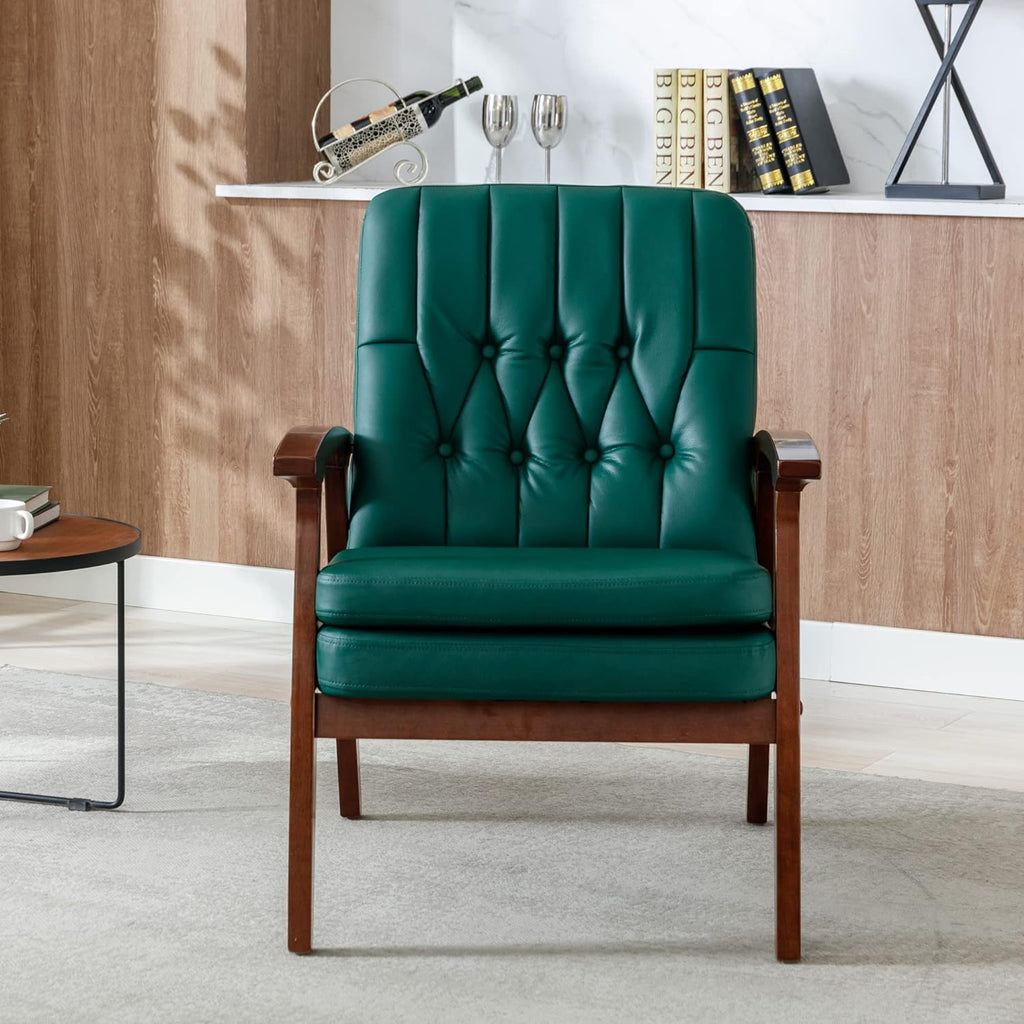 Blackish Green PU Leather Accent Chair with Solid Wood Frame O6825