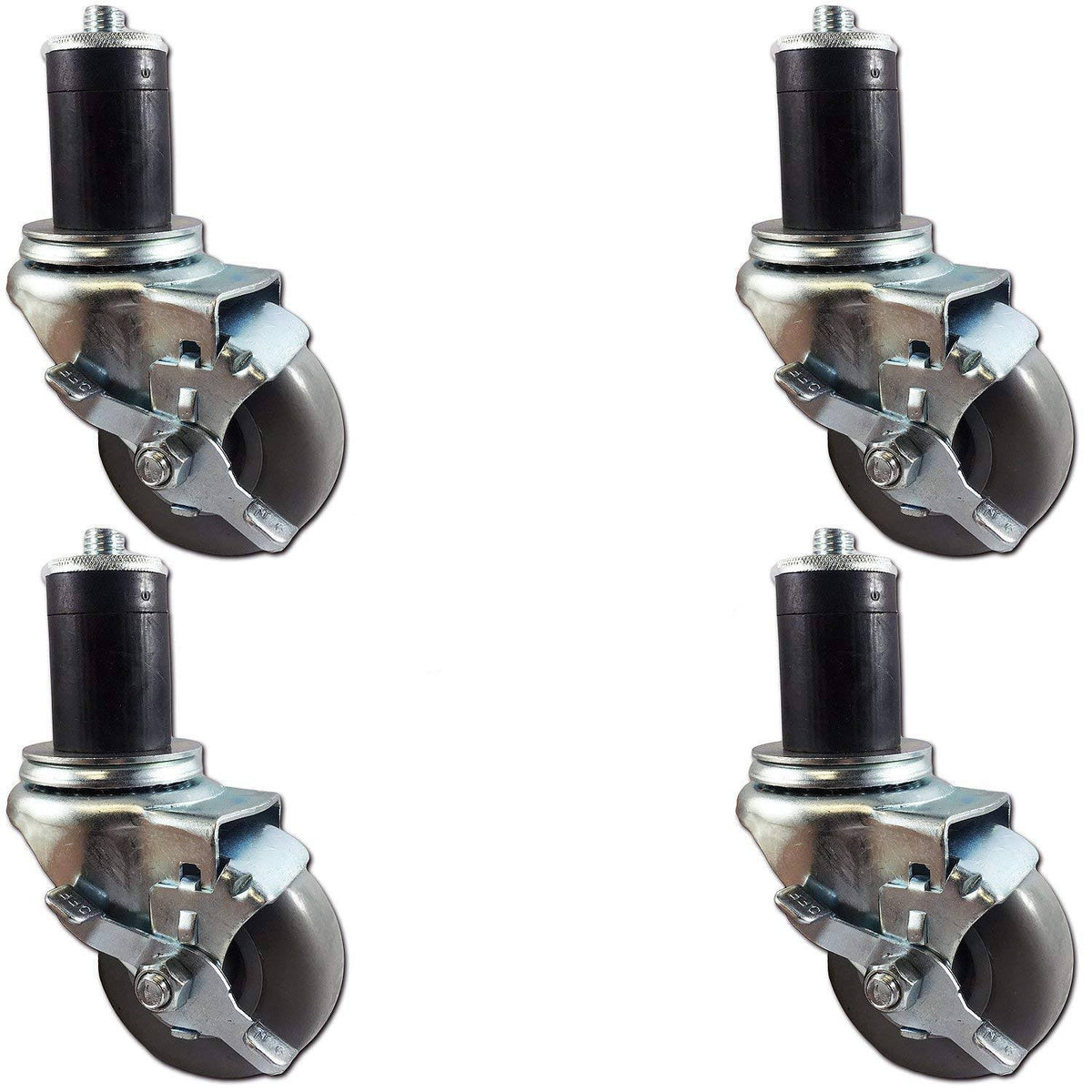 Set of 4 Gray Polyurethane Expanding Stem Casters with Brakes C74918