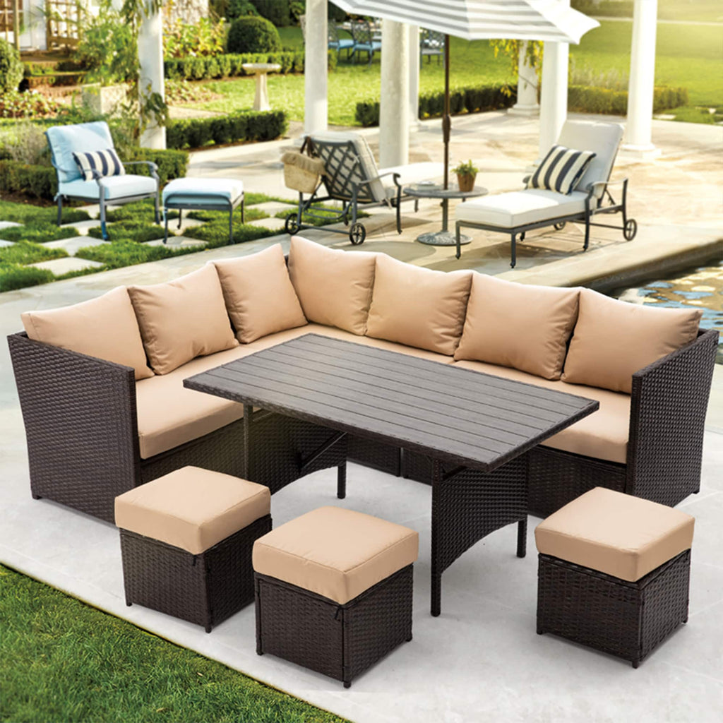 Red 7 Piece Outdoor Wicker Sectional Sofa Set A402449