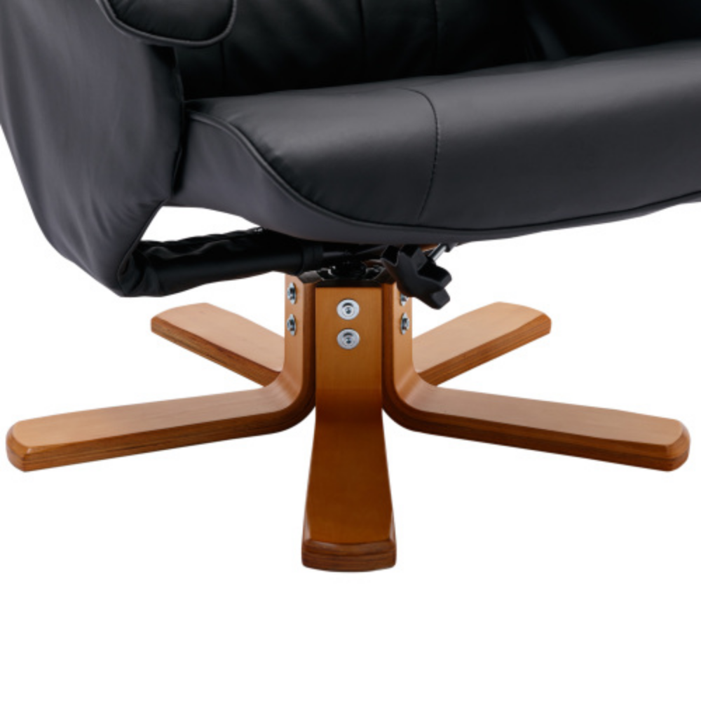 Faux Leather Beige Swivel Recliner Chair with Ottoman and Wood Base I287946