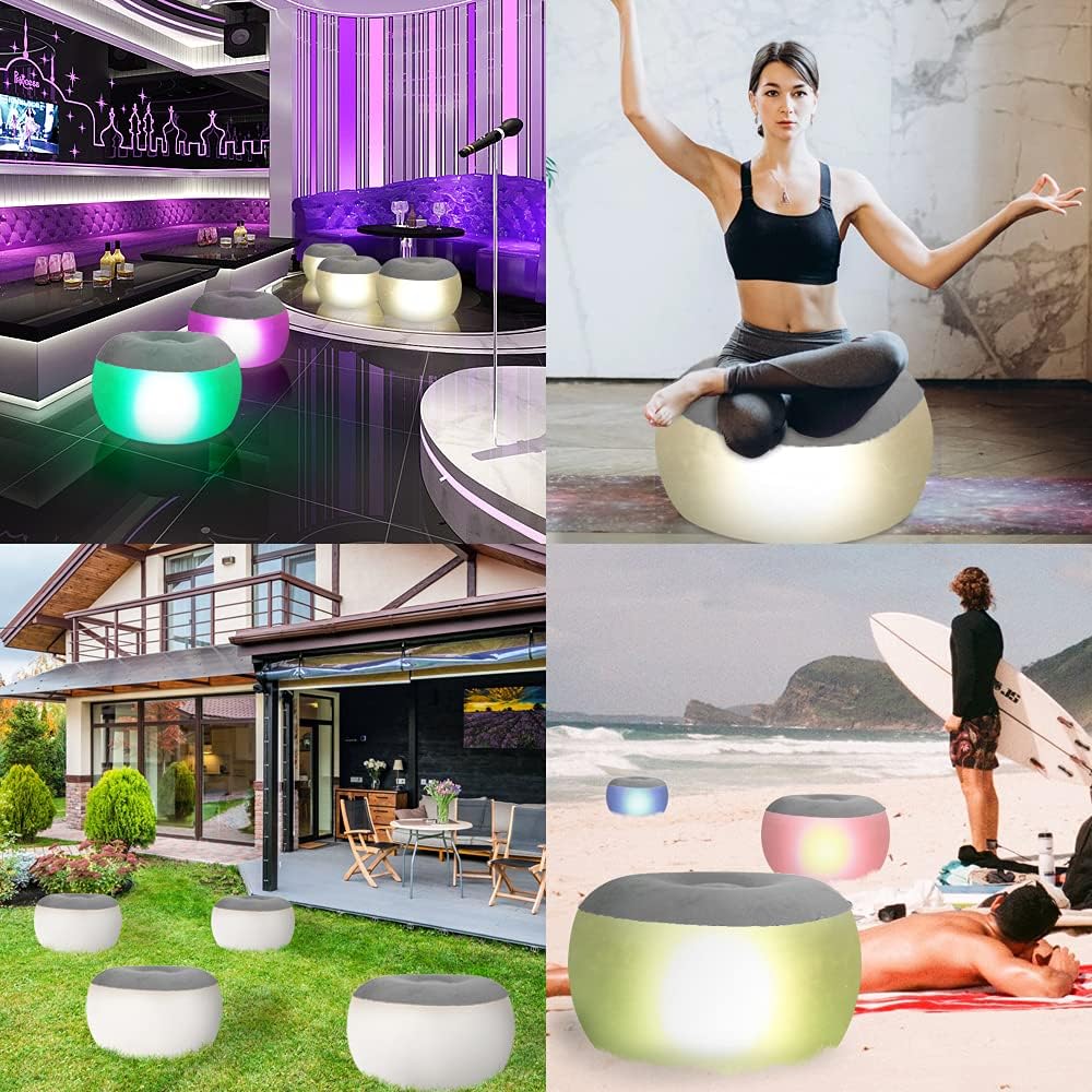 Inflatable Stool Ottoman with Remote Control LED Light and Foot Pump M682988