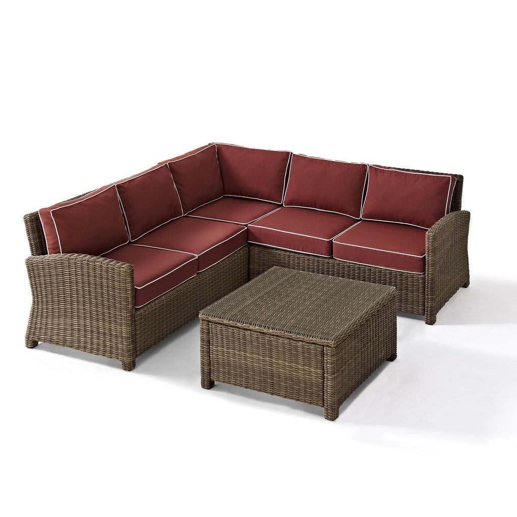 4Pc Outdoor Wicker Sectional Set Sangria Weathered Brown W840